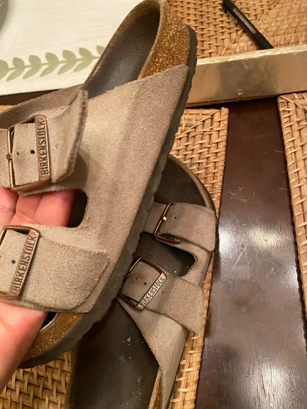 Birkenstock Arizona Suede Double Strap Sandals in Grey Taupe - Picture 2 of 9